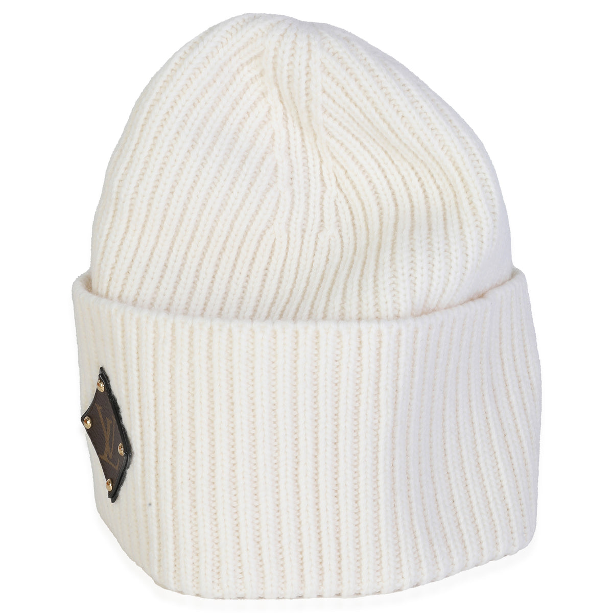 Ivory Wool LV Initials Monogram Beanie Hat