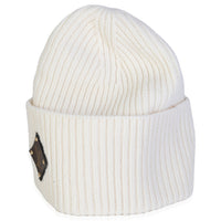 Ivory Wool LV Initials Monogram Beanie Hat