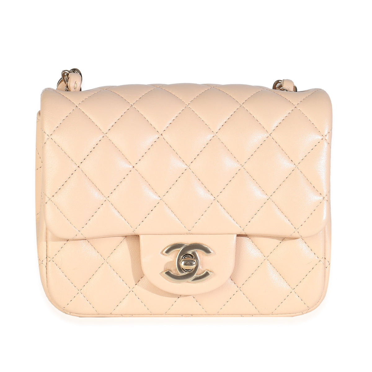 Beige Lambskin Quilted Mini Square Flap Bag