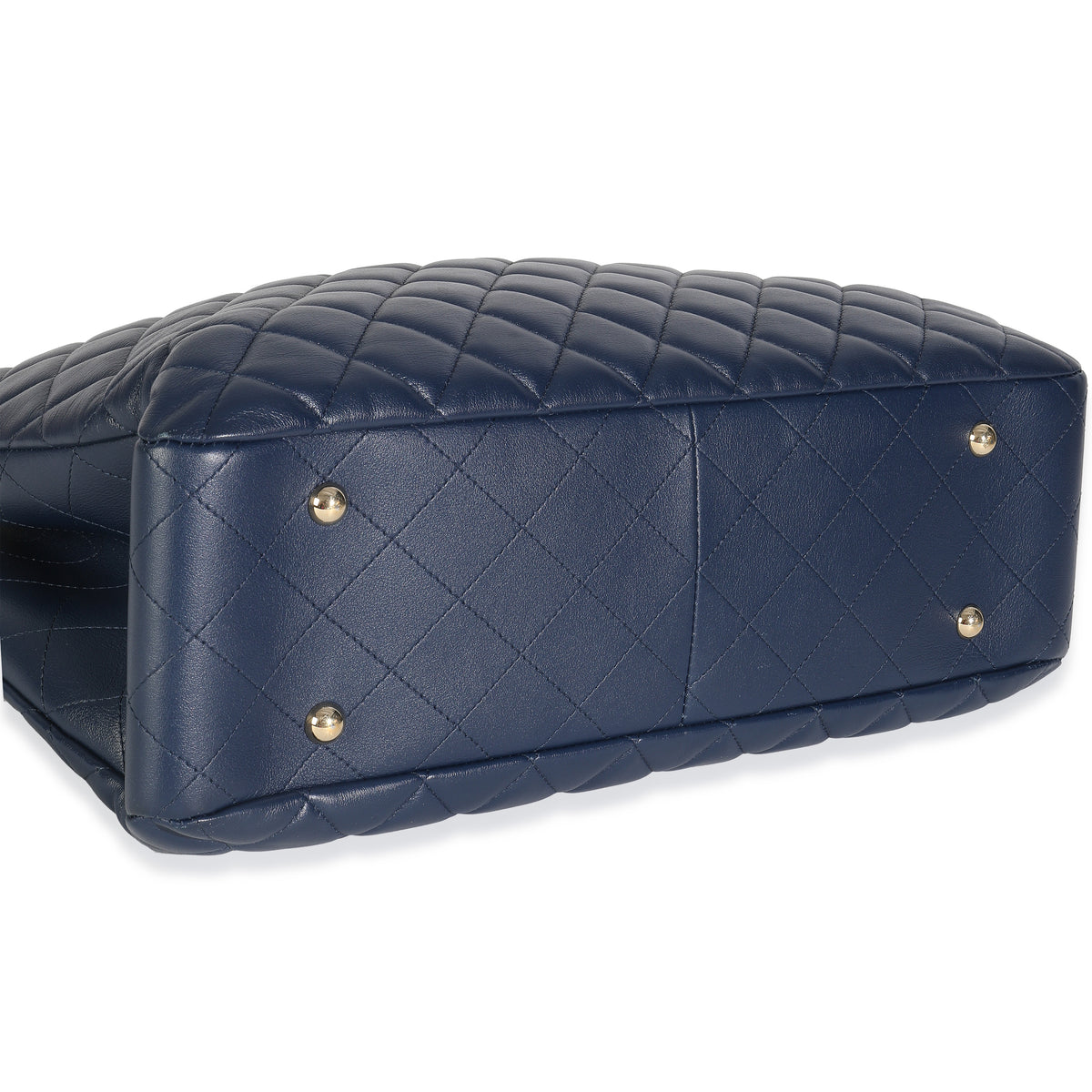 Blue Quilted Calfskin Large CC Shopping Tote Bag