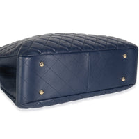 Blue Quilted Calfskin Large CC Shopping Tote Bag