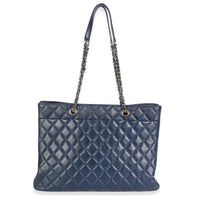 Blue Quilted Calfskin Large CC Shopping Tote Bag