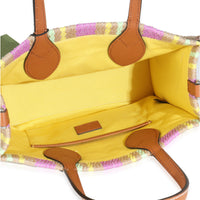 Multicolor Calfskin Jute Logo Embroidered Small Vertical Tote