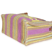 Multicolor Calfskin Jute Logo Embroidered Small Vertical Tote