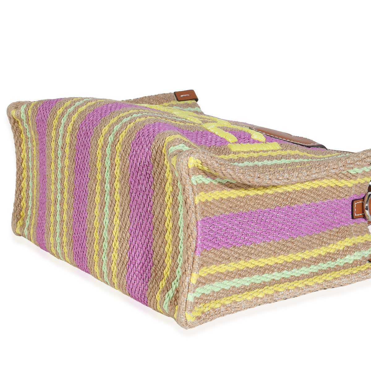 Multicolor Calfskin Jute Logo Embroidered Small Vertical Tote