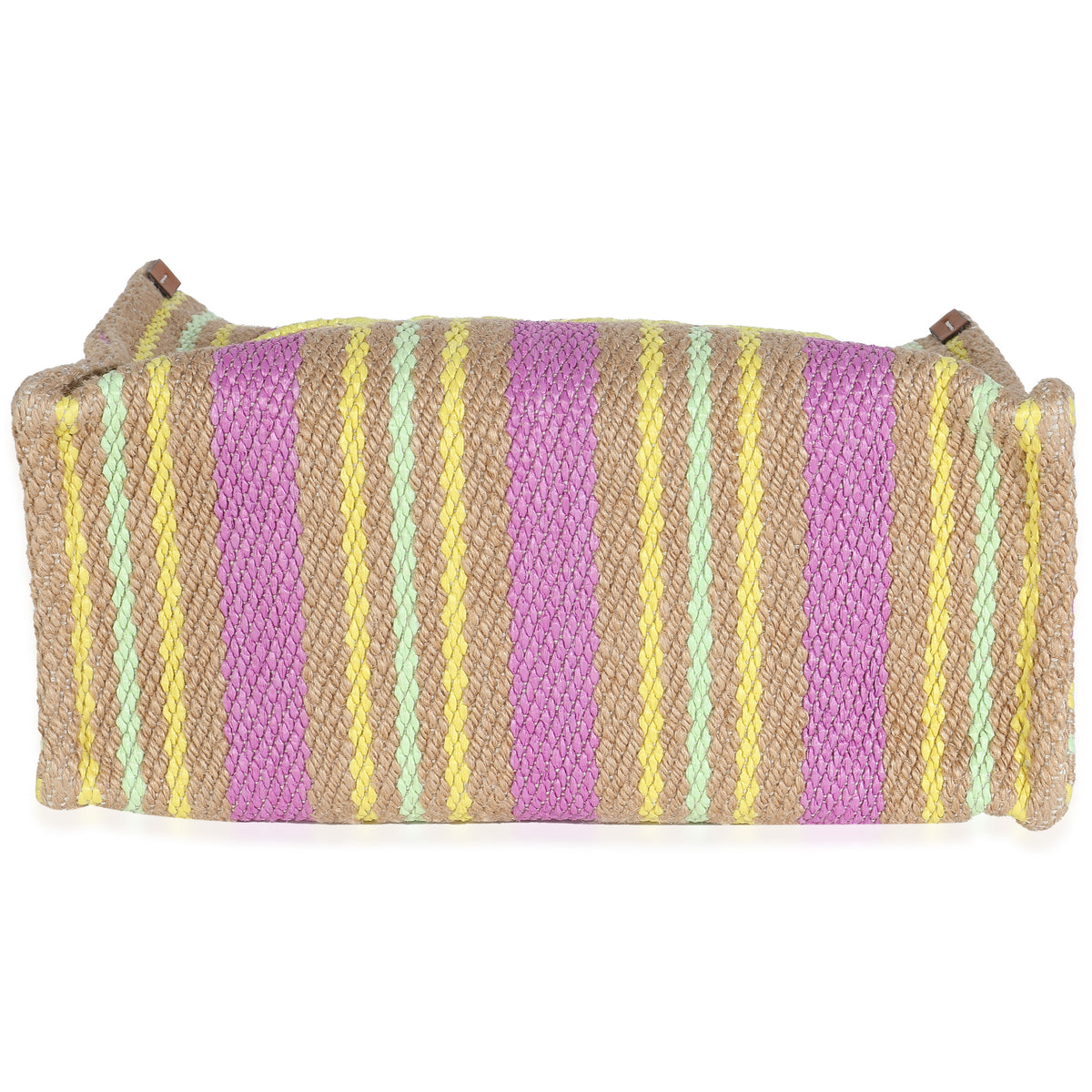 Multicolor Calfskin Jute Logo Embroidered Small Vertical Tote