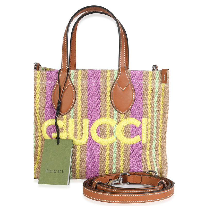 Multicolor Calfskin Jute Logo Embroidered Small Vertical Tote