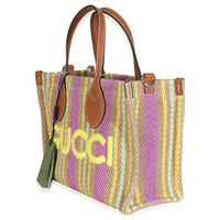 Multicolor Calfskin Jute Logo Embroidered Small Vertical Tote