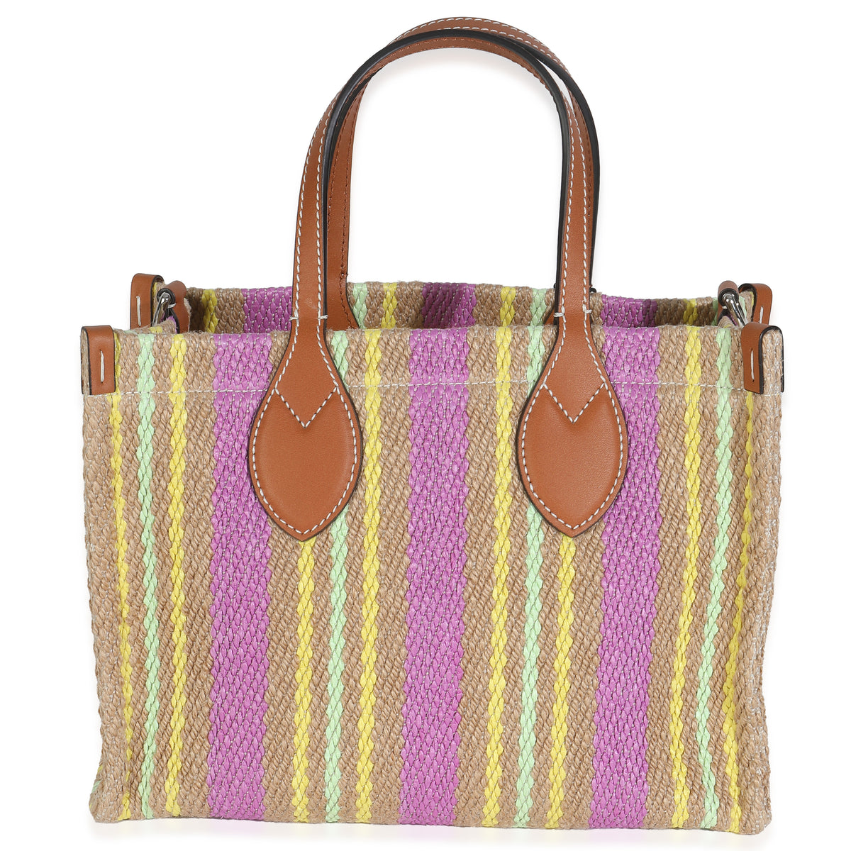Multicolor Calfskin Jute Logo Embroidered Small Vertical Tote