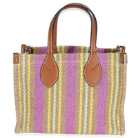 Multicolor Calfskin Jute Logo Embroidered Small Vertical Tote