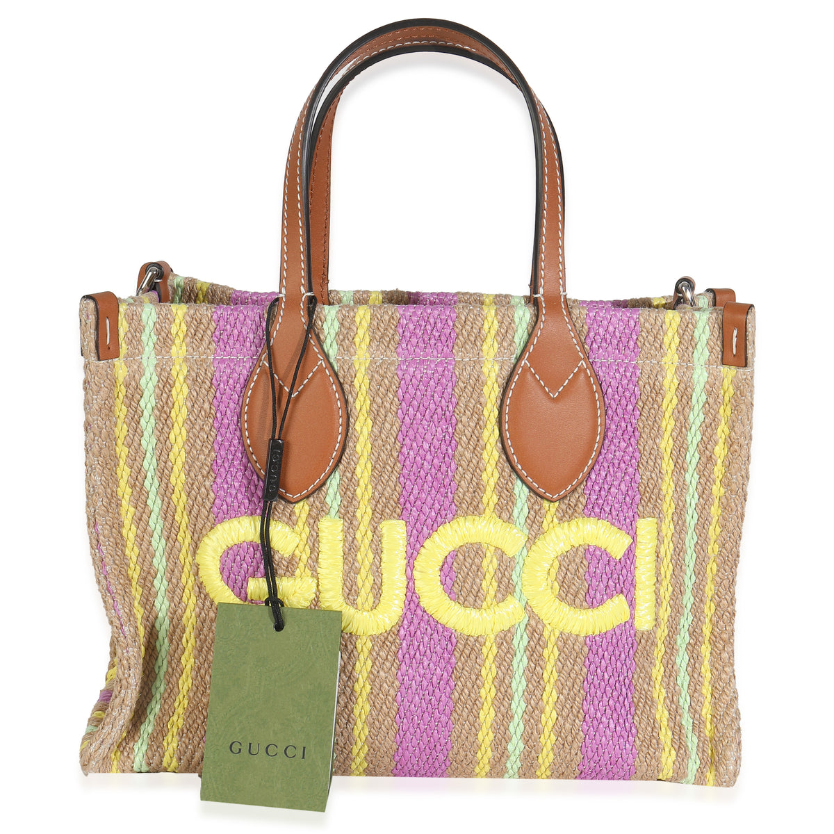 Multicolor Calfskin Jute Logo Embroidered Small Vertical Tote