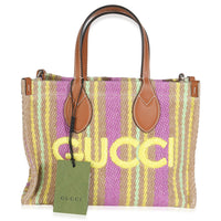 Multicolor Calfskin Jute Logo Embroidered Small Vertical Tote