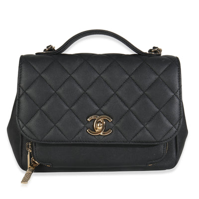 Black Quilted Caviar Medium Business Affinity Flap Bag