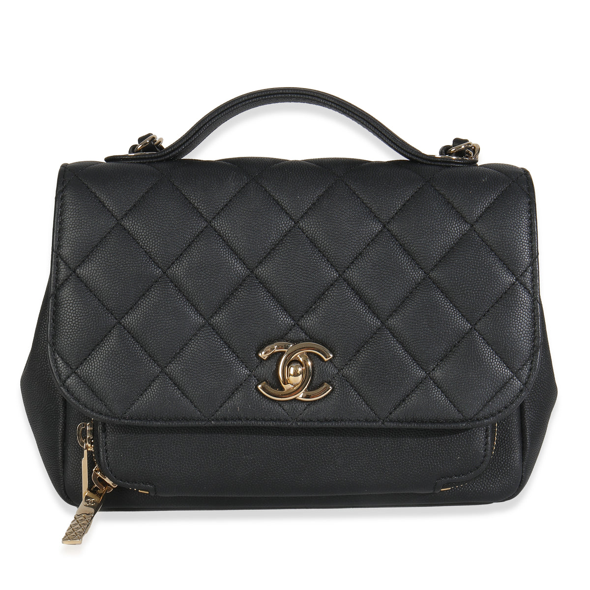 Black Quilted Caviar Medium Business Affinity Flap Bag