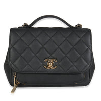 Black Quilted Caviar Medium Business Affinity Flap Bag