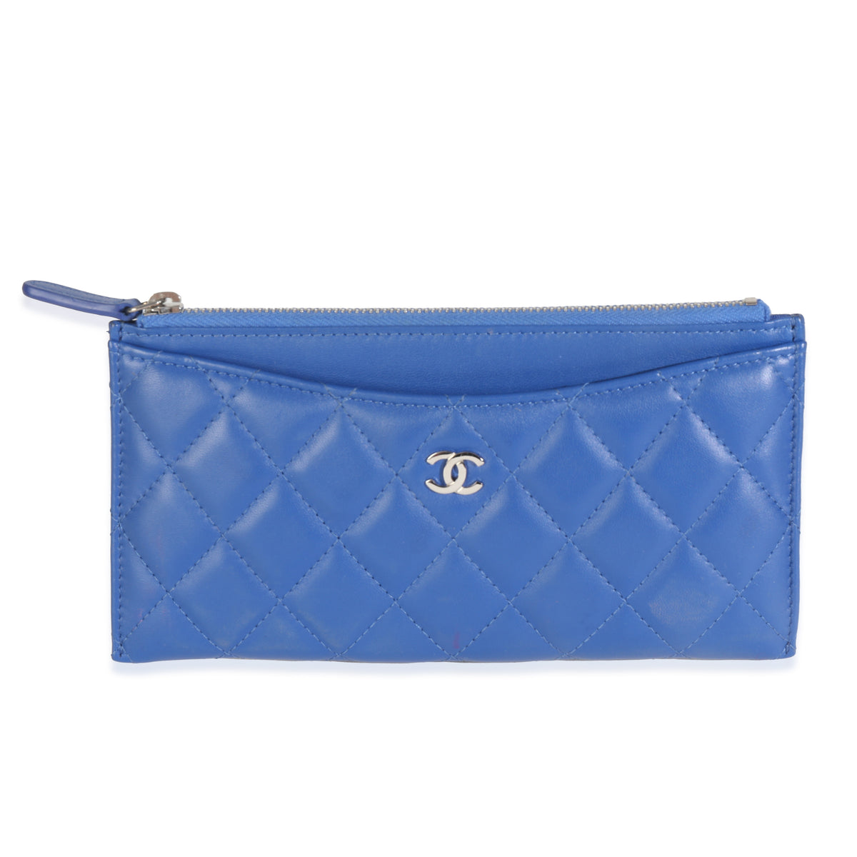Navy Quilted Lambskin Classic Zip Pouch