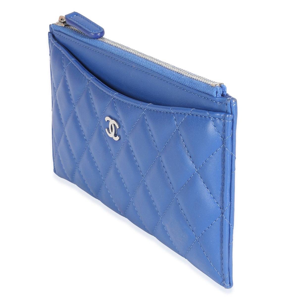 Navy Quilted Lambskin Classic Zip Pouch
