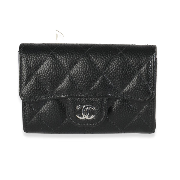 Black Quilted Caviar Flap Card Holder
