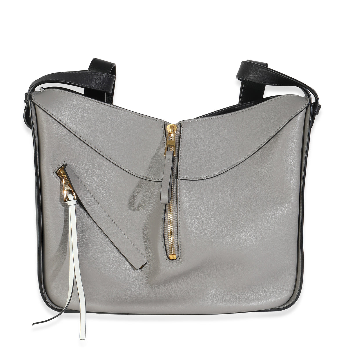 Grey Black Calfskin Medium Hammock Shoulder Bag