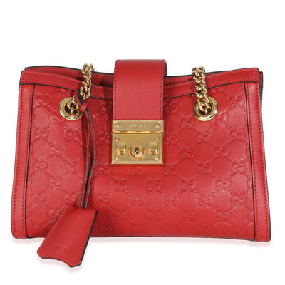 Hibiscus Red Guccissima Small Padlock Tote