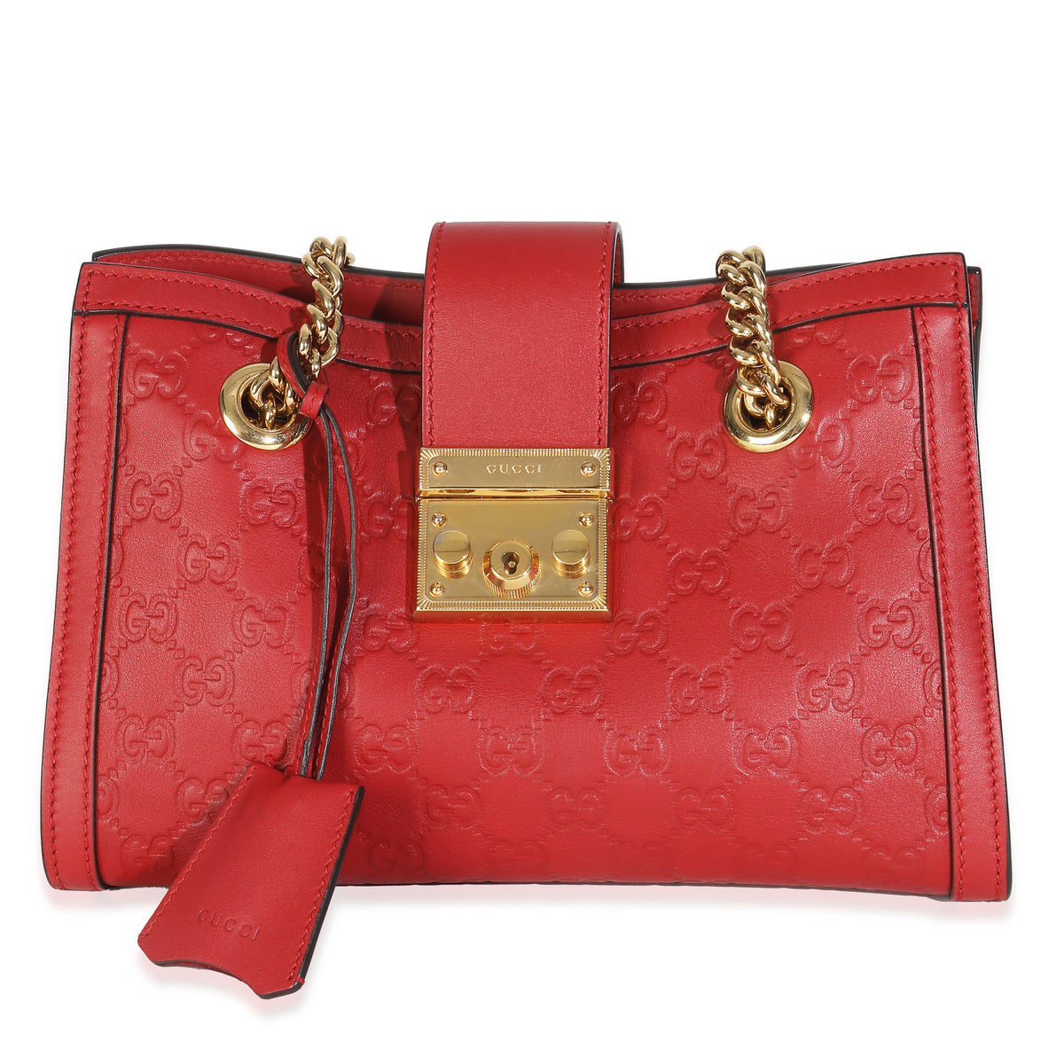 Hibiscus Red Guccissima Small Padlock Tote