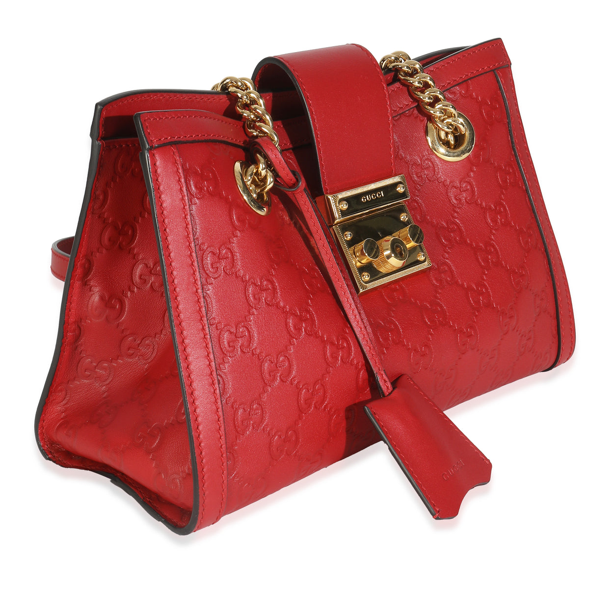 Hibiscus Red Guccissima Small Padlock Tote