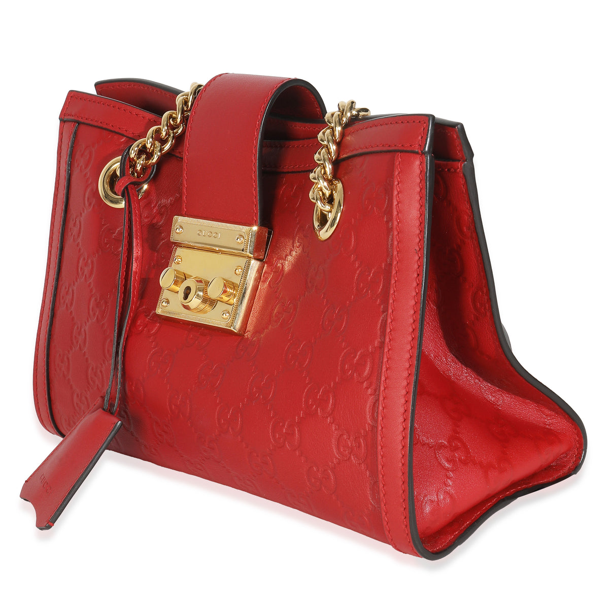Hibiscus Red Guccissima Small Padlock Tote