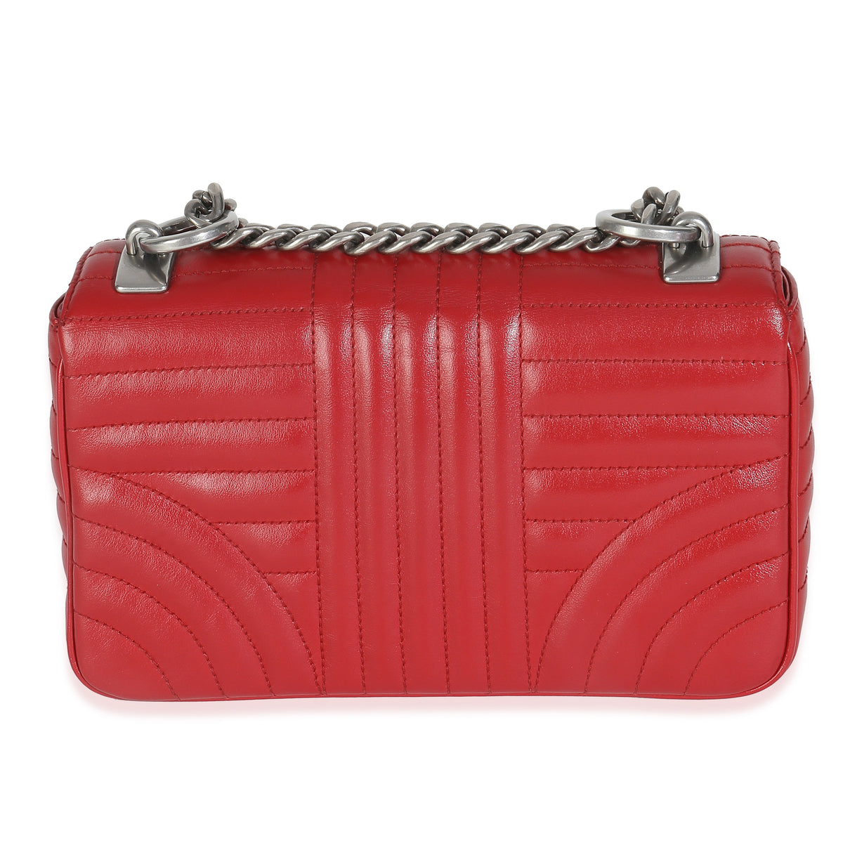 Prada Red Soft Calfskin Impunture Diagramme Medium Chain Flap Bag Handbag bv