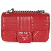 Prada Red Soft Calfskin Impunture Diagramme Medium Chain Flap Bag Handbag fv