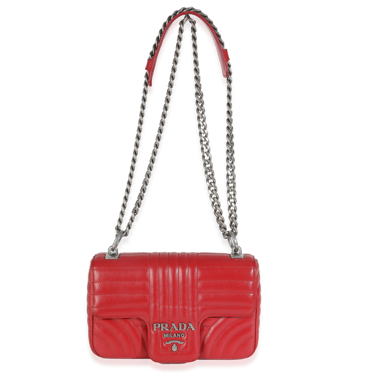 Red Soft Calfskin Impunture Diagramme Medium Chain Flap Bag