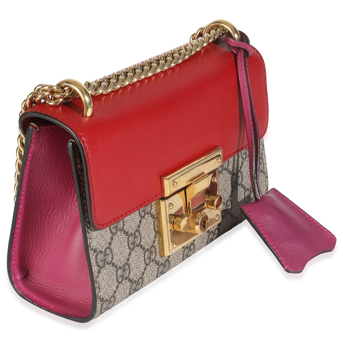 GG Supreme Red Pink Moon Calfskin Small Padlock Shoulder Bag