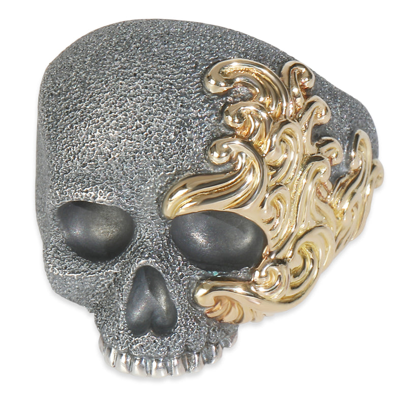 Yellow Gold & Sterling Silver  Waves Skull Ring