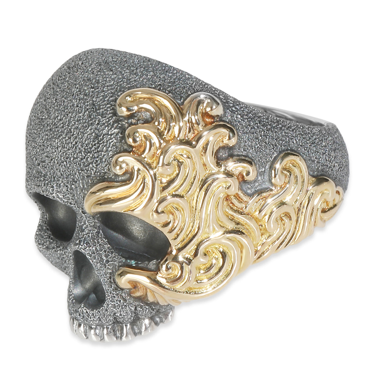 Yellow Gold & Sterling Silver  Waves Skull Ring
