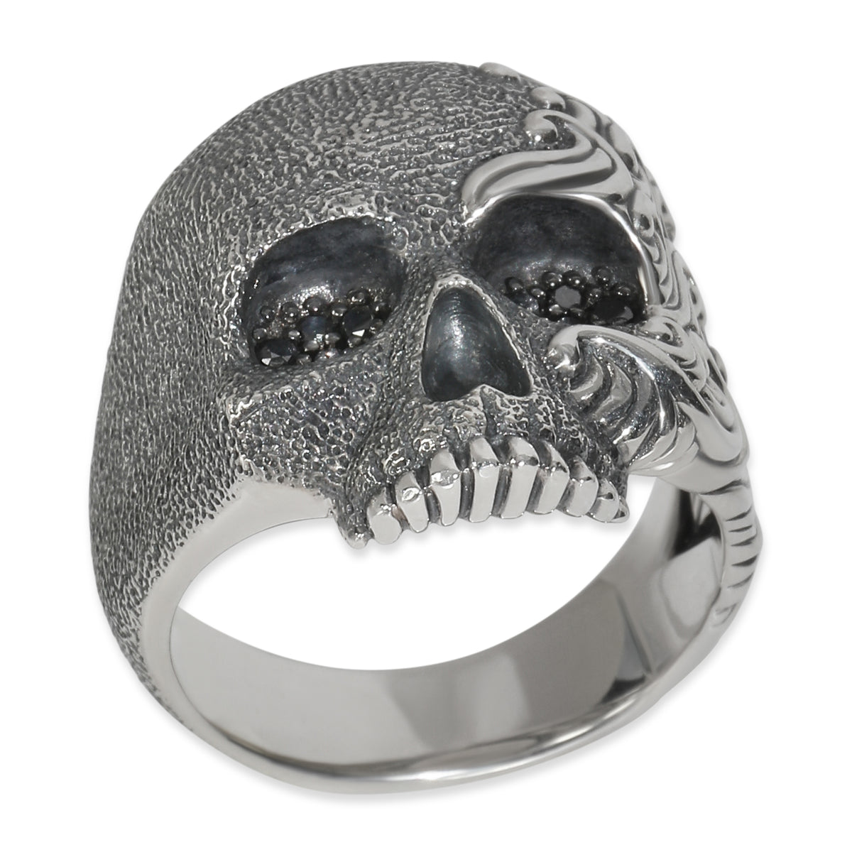 Sterling Silver Diamond Waves Skull Ring