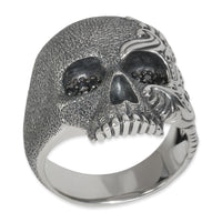 Sterling Silver Diamond Waves Skull Ring