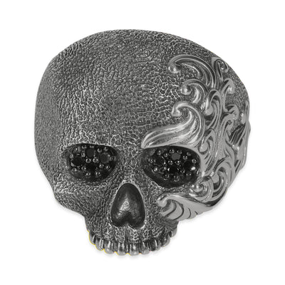 Sterling Silver Diamond Waves Skull Ring