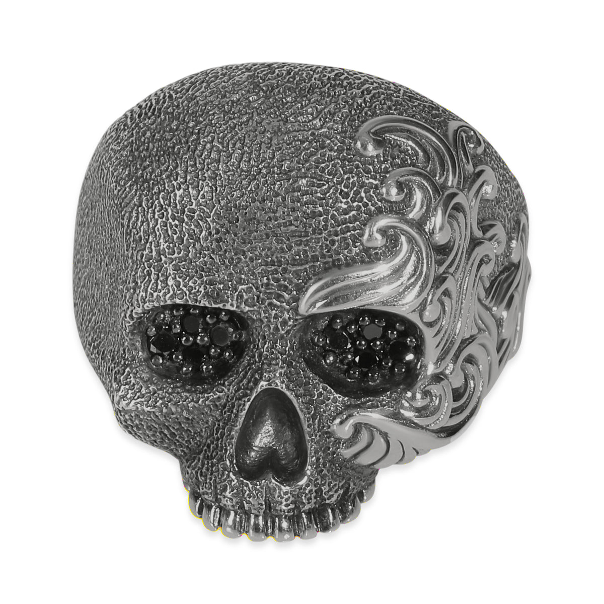 Sterling Silver Diamond Waves Skull Ring