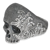 Sterling Silver Diamond Waves Skull Ring