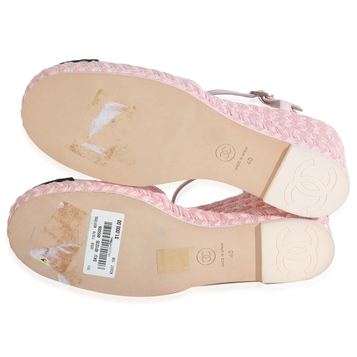 23S Pink Black Lambskin Grosgrain CC Espadrilles Wedges 40