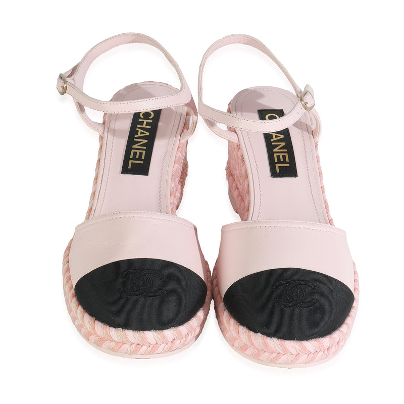 23S Pink Black Lambskin Grosgrain CC Espadrilles Wedges 40