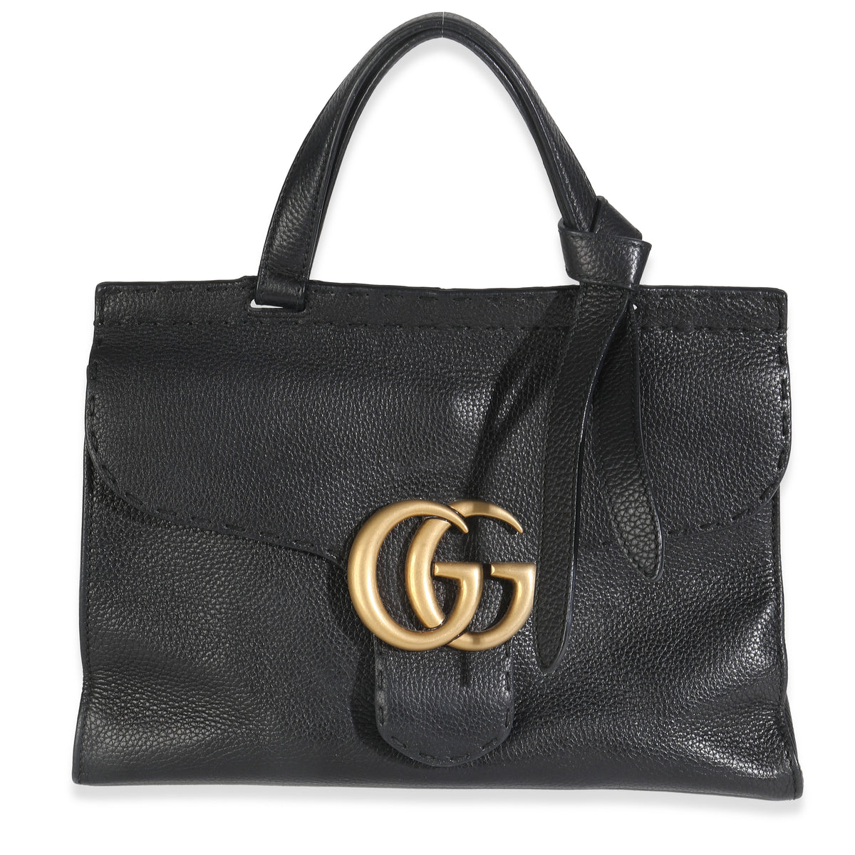 Calfskin Small GG Marmont Top Handle Bag Black