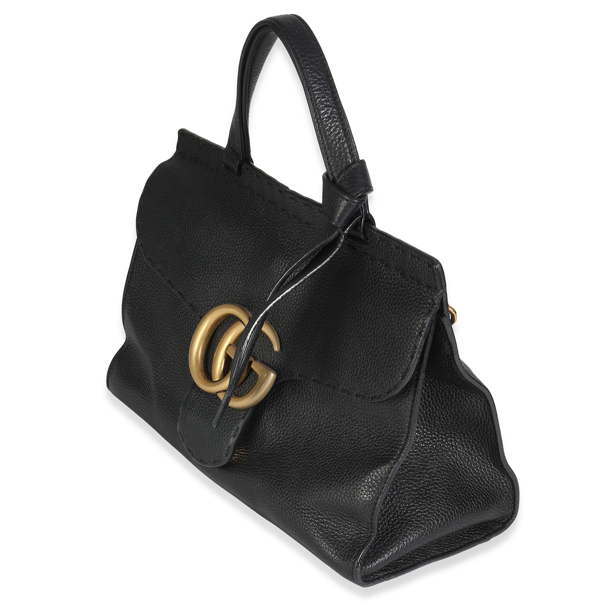 Calfskin Small GG Marmont Top Handle Bag Black