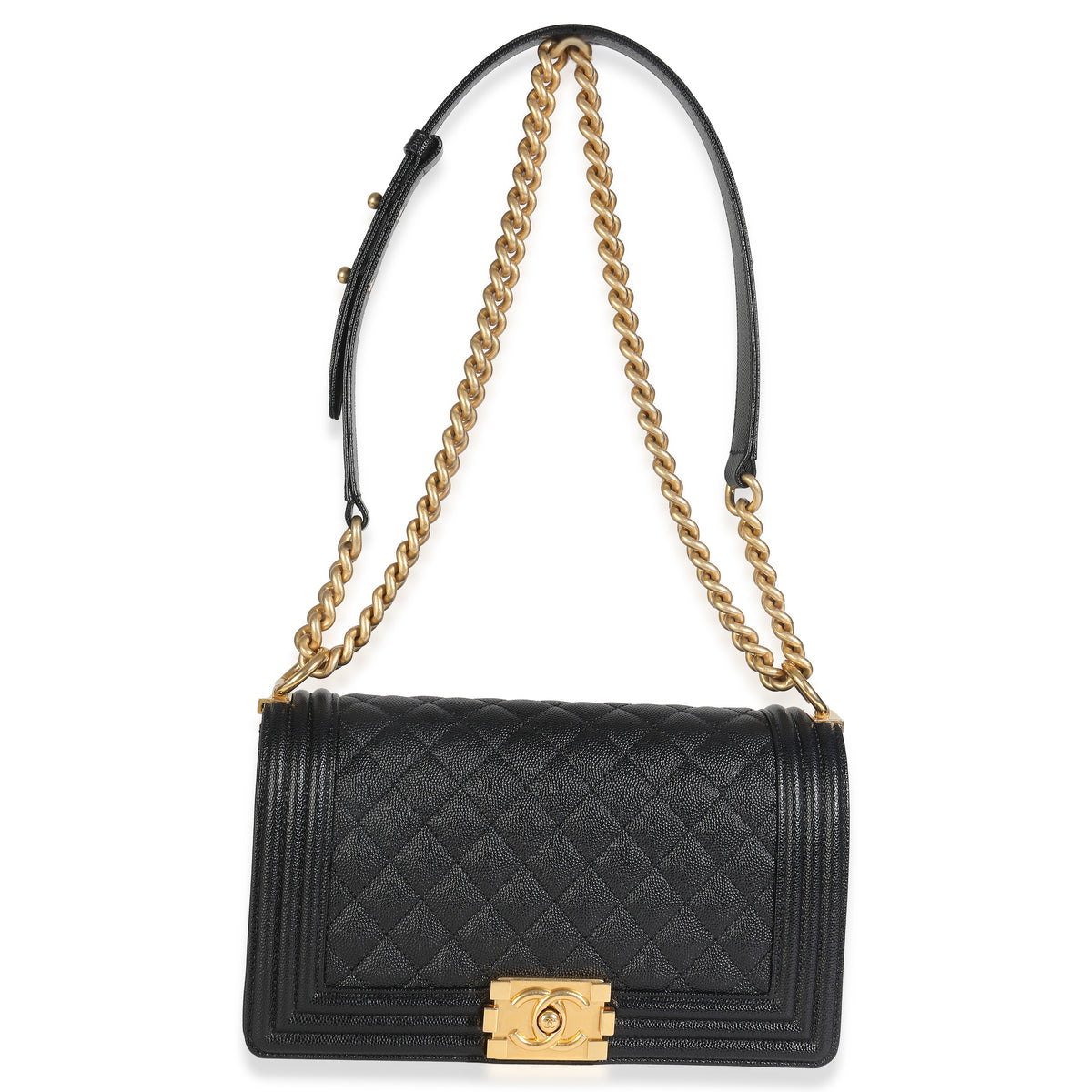 Black Quilted Caviar Medium Boy HandBag