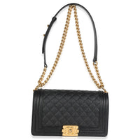 Black Quilted Caviar Medium Boy HandBag
