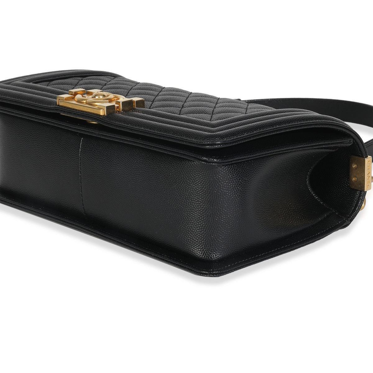 Black Quilted Caviar Medium Boy HandBag