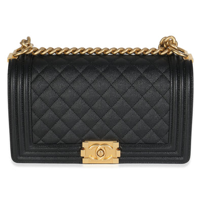 Black Quilted Caviar Medium Boy HandBag