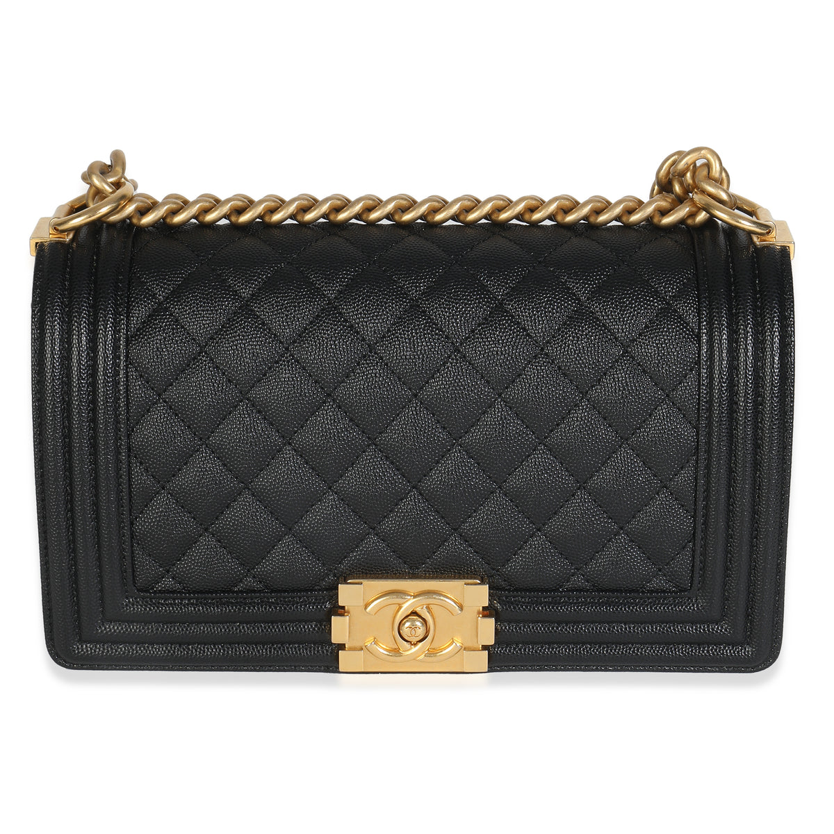 Black Quilted Caviar Medium Boy HandBag