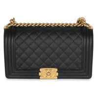 Black Quilted Caviar Medium Boy HandBag