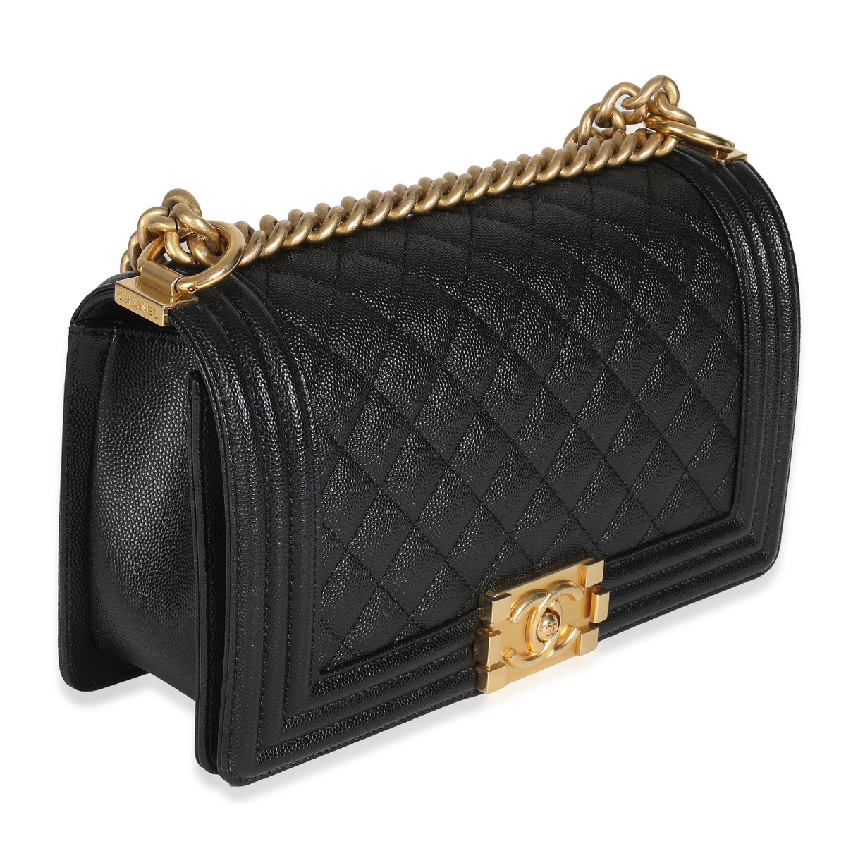 Black Quilted Caviar Medium Boy HandBag