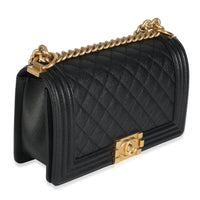 Black Quilted Caviar Medium Boy HandBag